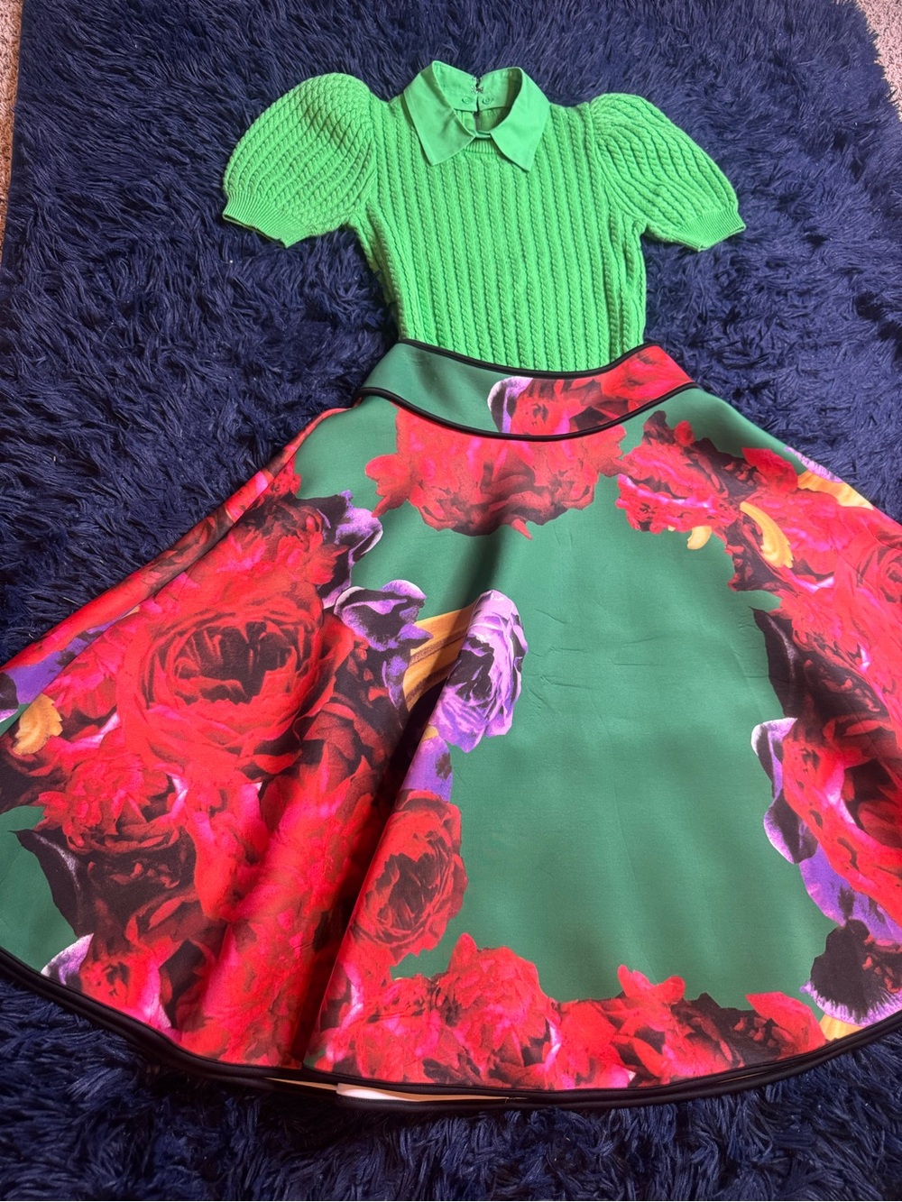 Brand NWOT Alice + Olivia Chase Cable Knit Puff Sleeve Sweater In Green. Size S